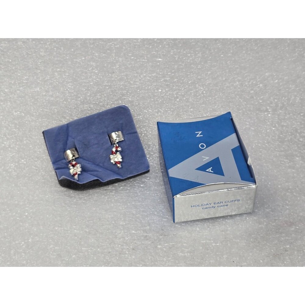 Avon Holiday Ear Cuffs Earrings Candy Cane Design In Original Box